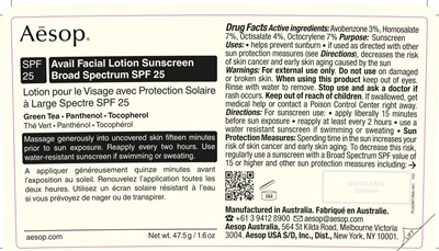47.5 G Label 1 (Avail Facial Lotion Spf25 50ml Us Dlabel Final Approved 07.21.25 Page 1)